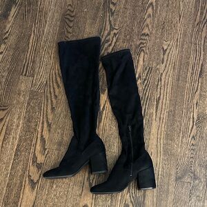 Black Knee-High Block Heel Women's Boots